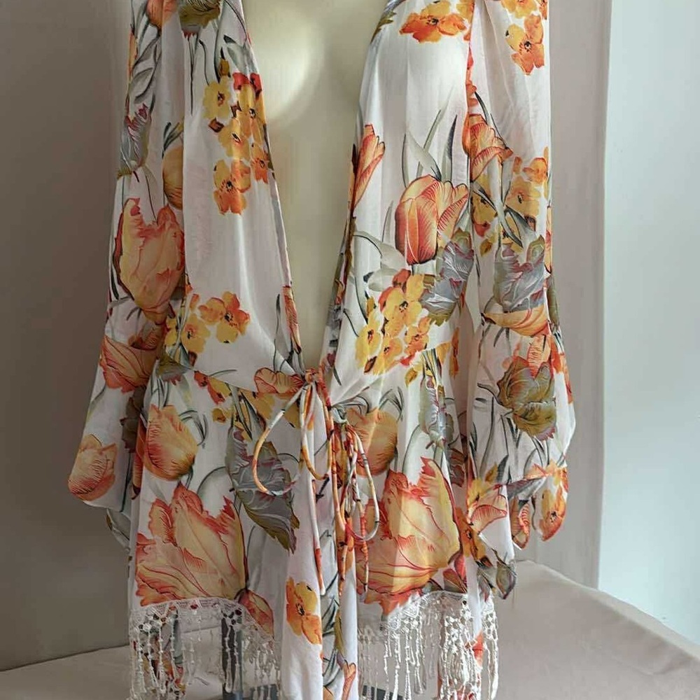 Umgee Floral Kimono with Fringe
